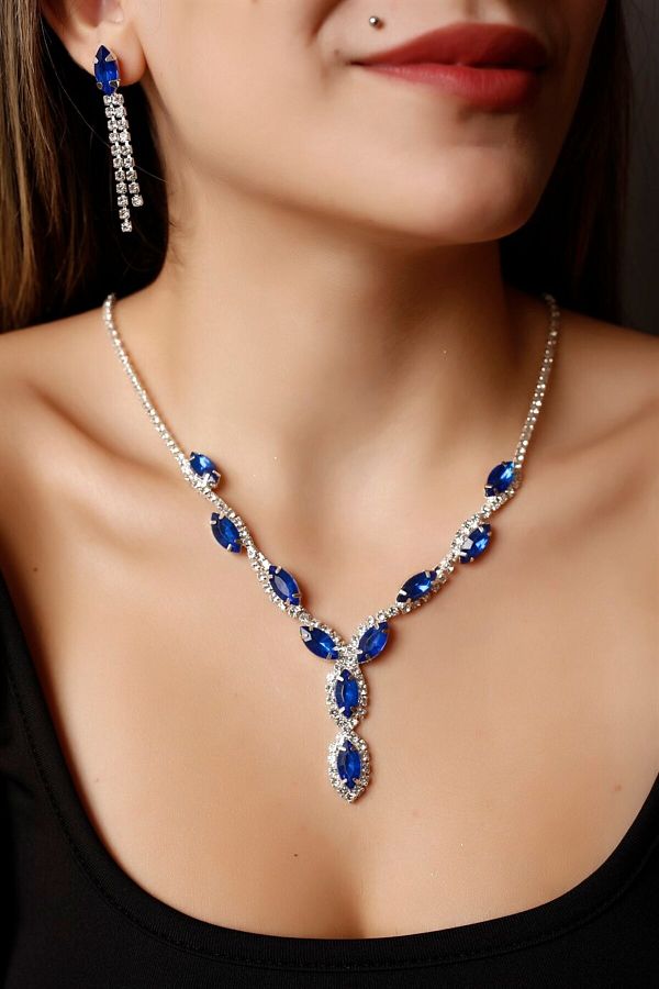 Blue stone necklace and hot sale earring sets