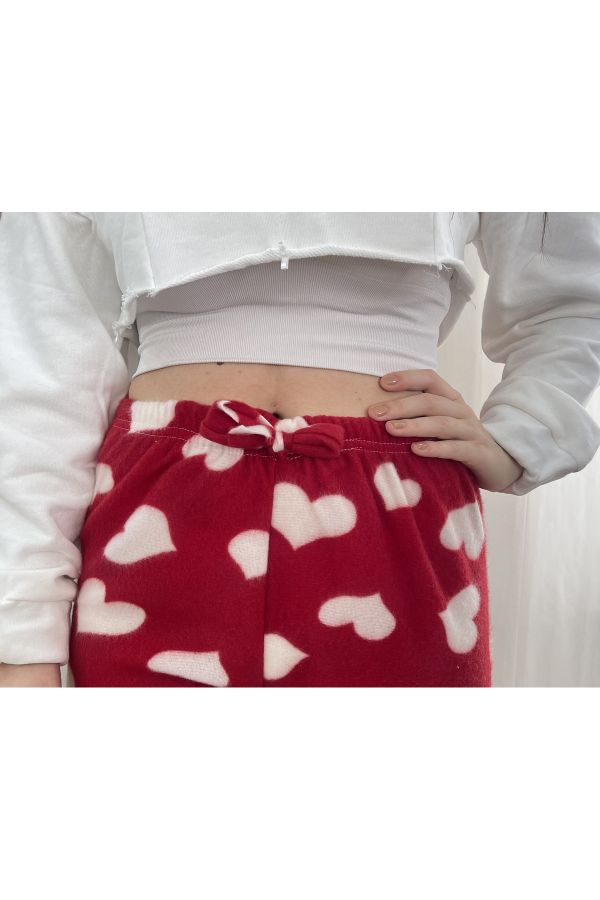 Betimoda Red Heart Women's Fleece Pajama Bottoms Winter Elastic Waist  Single Bottom - Trendyol