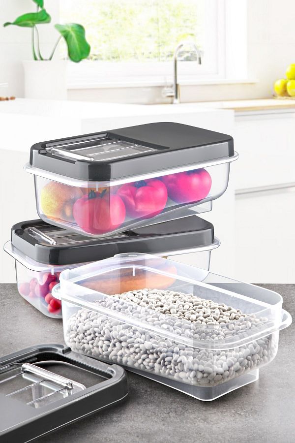 NY HOME-3 Pieces 5 Lt Multibox Storage Container with Easy Sliding Lid Anthracite 1