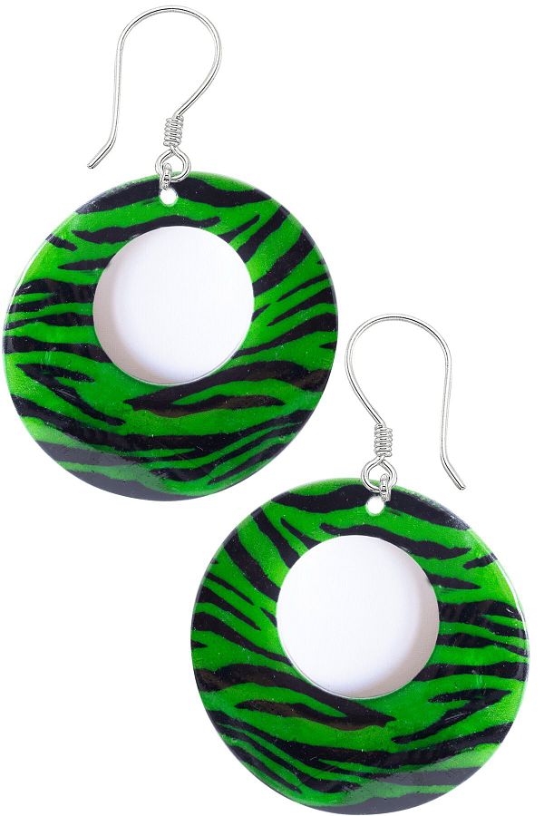 Tesbih Atölyesi-Certified Leopard Patterned Green Colored Mother of Pearl Stone Earrings 1