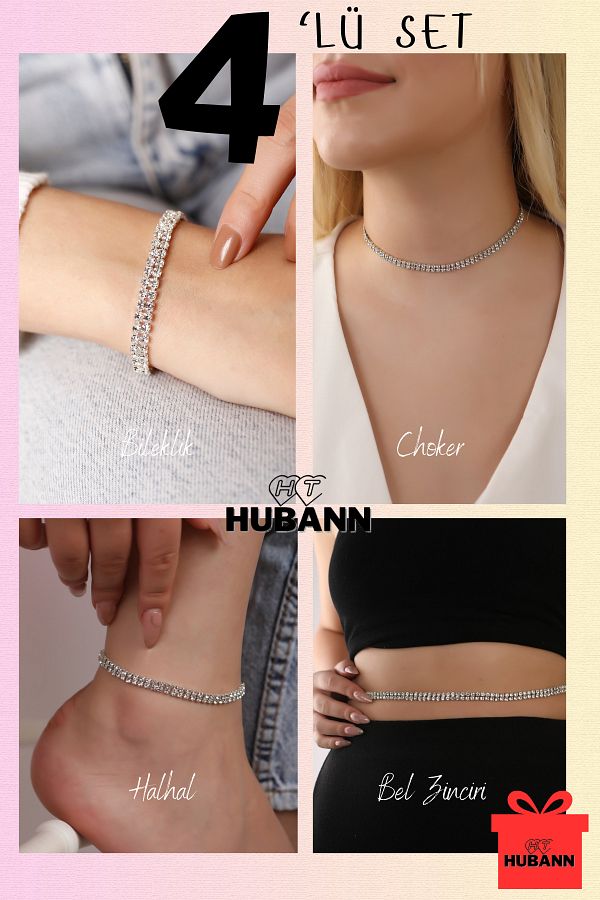 HUBANN-4' Waterway Set Choker, Anklet, Bracelet and Waist Chain Set 2 Row Waterway Set 1