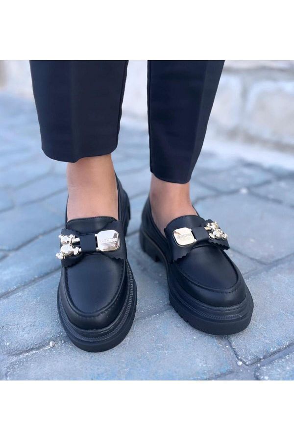 Black loafer with gold buckle hotsell