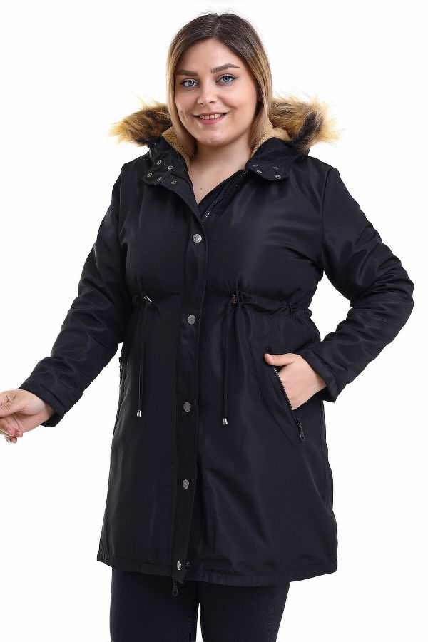 Piano Luce Women s 2Si In One Zippered Hooded Coat Kangaroo Raincoat Black Trendyol