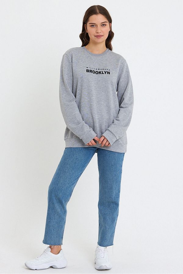 Superlife Women s Crew Neck Oversize Fit Brooklyn Printed Thin Sweatshirt Spr23swk330 Trendyol