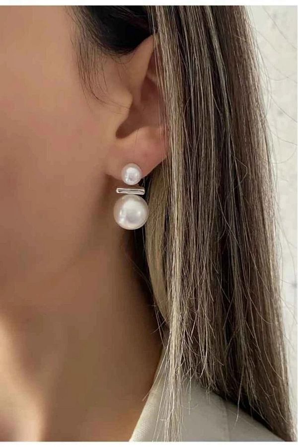 mrise Steel Two Ball Pearl Earrings Trendyol