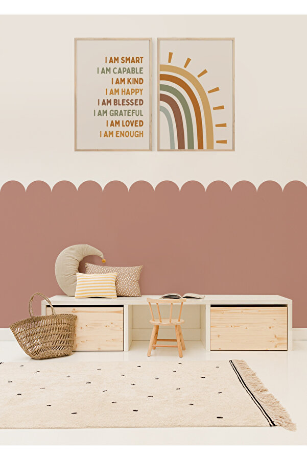 WALLHUMAN Bohem Tarz Dekoratif Çit Detaylı Dalgalı Çocuk Genç Odası Duvar Dekoratif Sticker