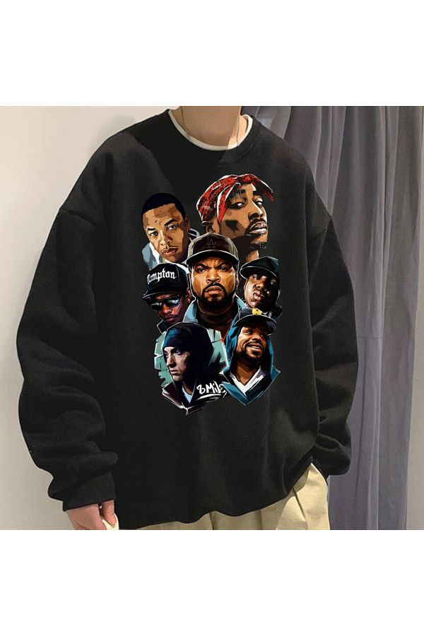 Touz Moda Street Wear Hip Hop Kings Of Rap Oversize Unisex Black Crew Neck Sweatshirt Trendyol