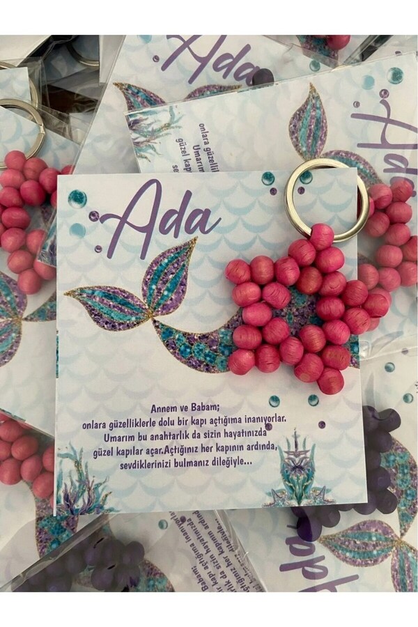 Emtory Home 30 Adet Deniz Kızı Kartlı Ahşap Yıldız Anahtasrlık - Doğum Hediyesi - Baby Shower