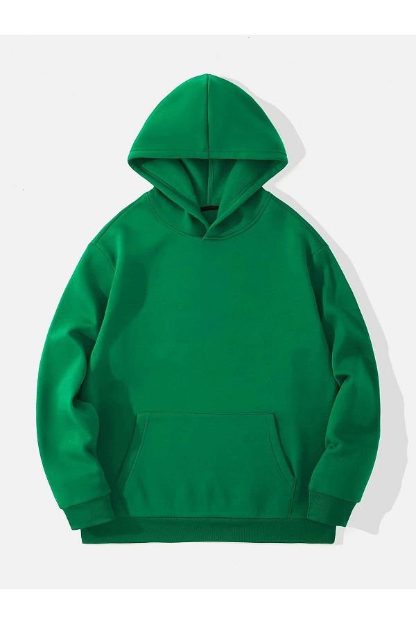 Sweetline Patternless Plain Sweatshirt Nefti Green Oversize Winter Thick Hood Trendyol