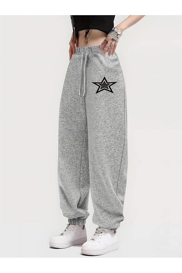 DEST NE Unisex Gray Sweatpants Day Light Star Printed Trendyol