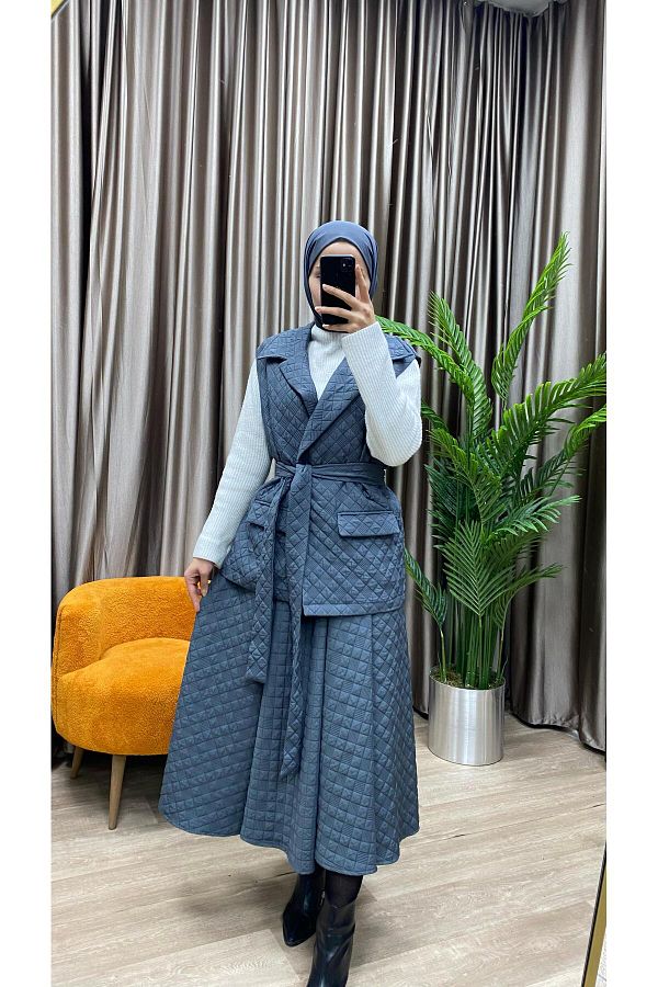 Blue quilted skirt set on sale