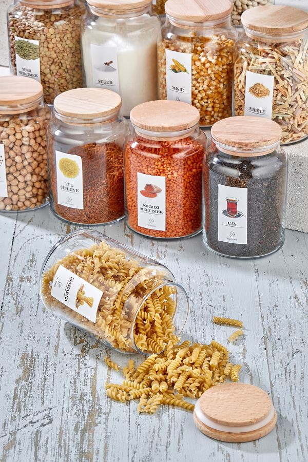 FBZhome 12 Piece 800 Ml Glass Spice Rack with Wooden Lid Pulses Set Labeled Storage Container Jar Trendyol