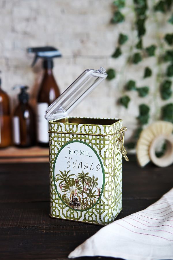 EVLE-Er043-8ı Forrest Green Home Patterned Rectangular Metal Storage Container 8x10 Cm 1