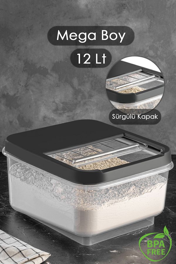 Meleni Home-12 Lt Mega Size Flour Pulses Storage Container with Sliding Lid - Multibox Tea Sugar Storage Box Anthracite 1