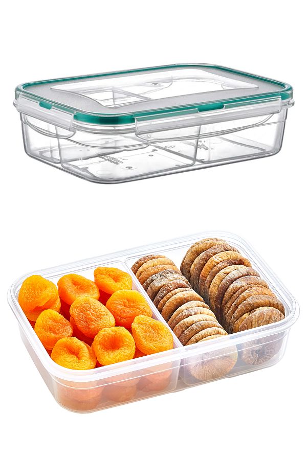 Emofom-Fresh Box 2 Compartment Storage Container 1000 ml Airtight Liquid Leak Proof Feeding Container 1