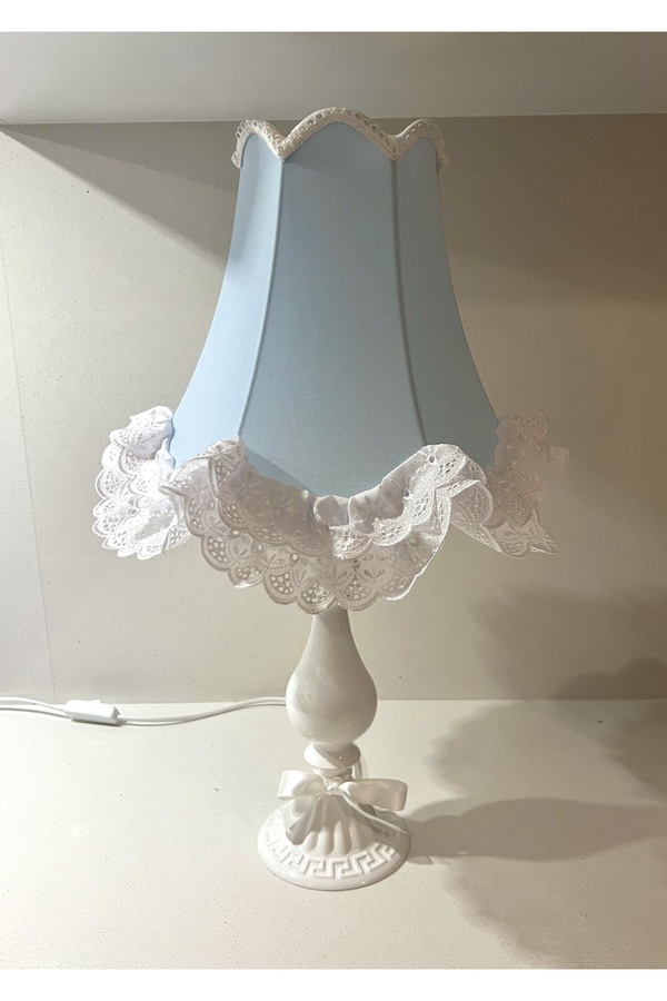 LULUAVİZEM Patentli Elde Yıkanabilir Başlık Bebek Mavisi Bebek Odası Abajur