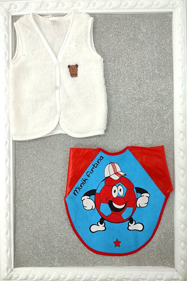 dubi baby krem renk welsoftlu ayıcık armalı önden çıtçıtlı peluş bebe yelek (TRABZONSPOR mama önlüğü hediye)