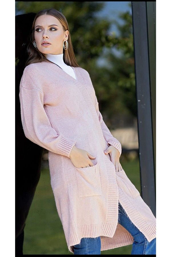 The Grey Maxi Length Wool Cardigan with Pockets Trendyol