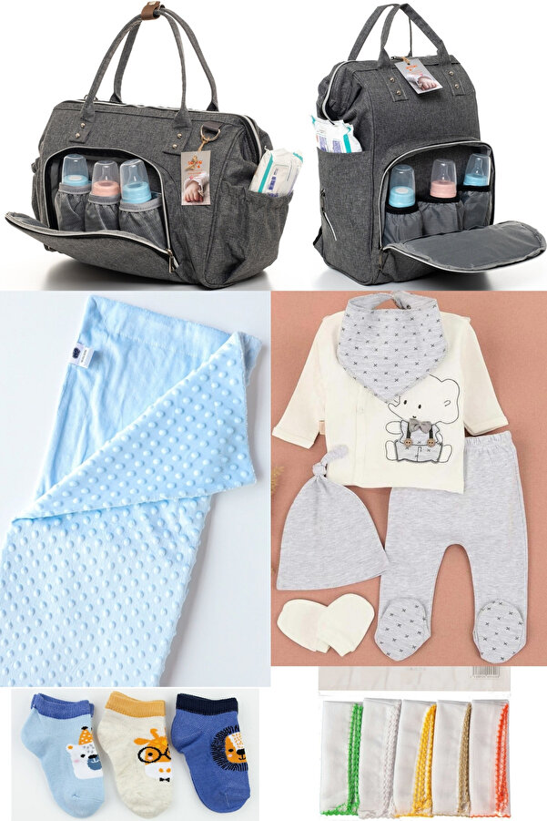 sahra bebek BÜYÜK DOĞUM SETİ(ANNE&BEBEK BAKIM OMUZ VE SIRT ÇANTASI,HASTANE ÇIKIŞ,BATTANİYE,MENDİL VE ÇORAP SETİ)