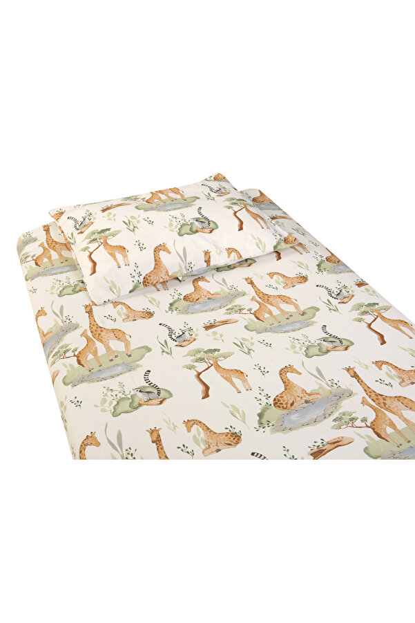 NAB Park Yatak Lastikli Çarşaf Seti Zürafa 70x110 Cm. Ve Yastık Kılıfı 35x45 Cm