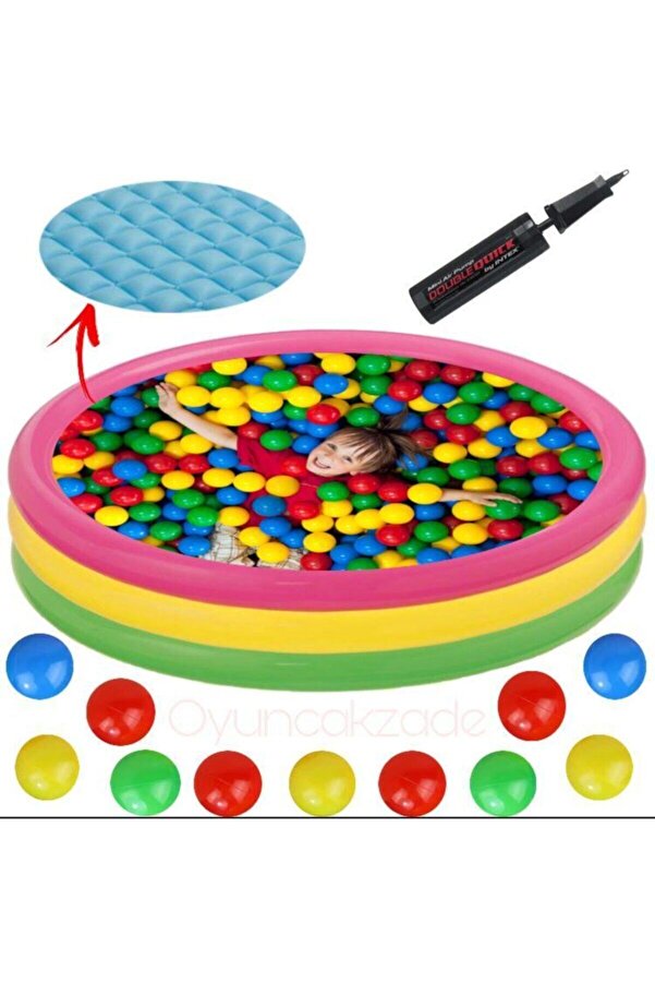 OyuncakZade Yumuşak Taban Çocuk Havuzu 114x25 + 100 Adet Havuz Topu + Bebek Havuz Pompa Hediye