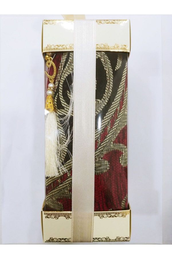 İSTANBUL HAC-Red Ottoman Chenille Luxury Prayer Rug + Rosary 1