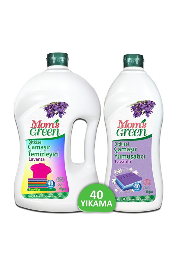 Mom's Green 2'li Set Bitkisel Çamaşır Temizleyici Renkliler 40 Yıkama Ve Yumuşatıcı Lavanta