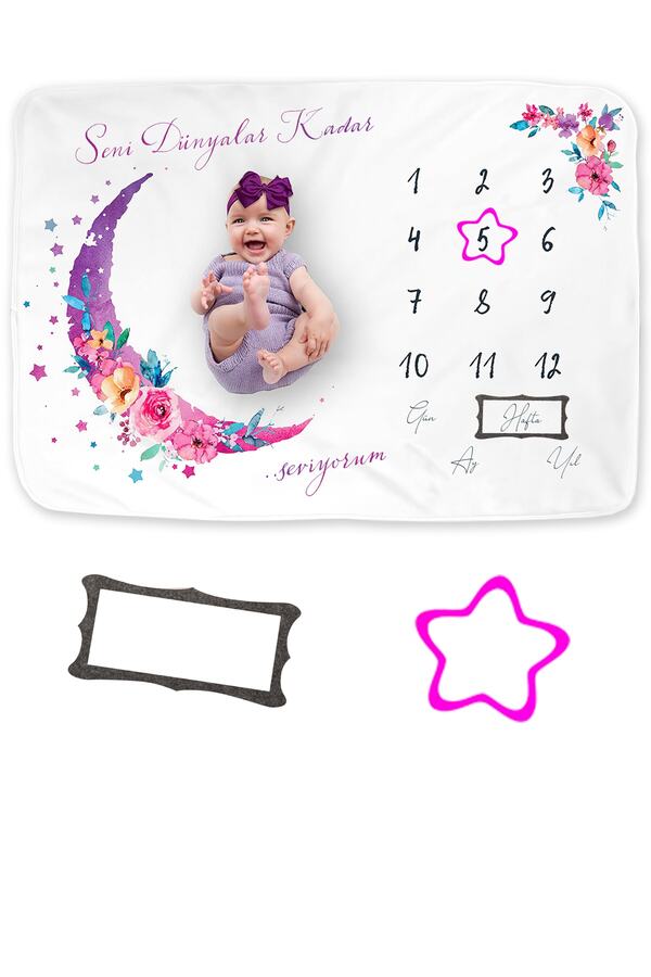 Moky Design Bebek Hediyelik Anı Battaniyesi, Aylık Fotoğraf Çekim Battaniyesi Kız Bebek Yeni Doğan