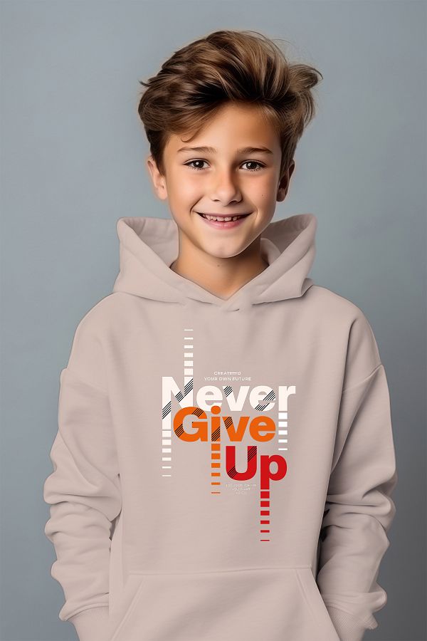 ADA BEBEK ÇOCUK-سترة للأولاد مطبوعة بطبعة Give Up كبيرة الحجم 1