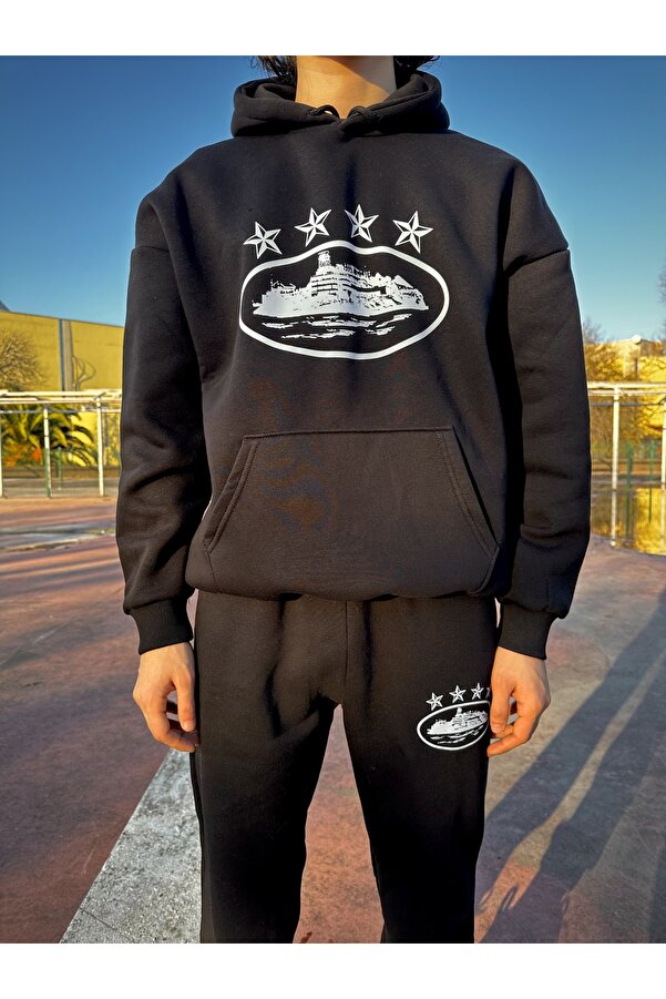 Minus Corteiz Star Printed Unisex Hoodie Black Team Street Wear 