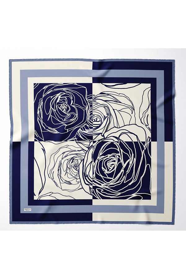 hijabchi-Μεγάλο μεταξένιο κασκόλ Sura Rayon - Navy Blue - Cream - 120 X 120 cm 1
