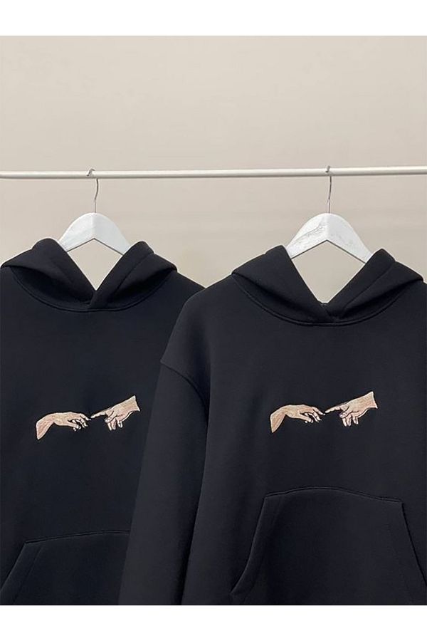 Mythologie Michelangelo Dear Couple Combination Sweatshirt Black Printed Oversize Hoodie