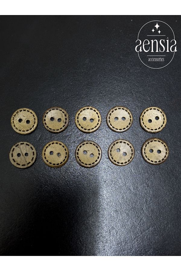 aensia-Real Coconut Coconut Button with Laser Stitching Detail 20 Size Buttons with Straight Holes - Pack of 10 Buttons 1
