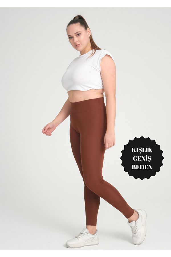 BANEGA Curve Large Size Knitted Raised Fleece Winter Brown Tights Trendyol