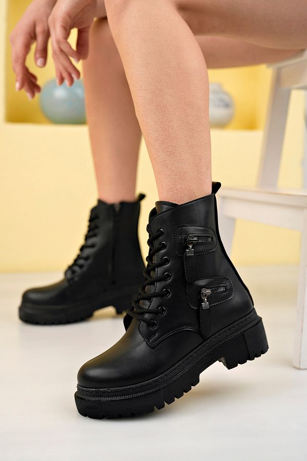 Lace up leather boots with thick soles hot sale