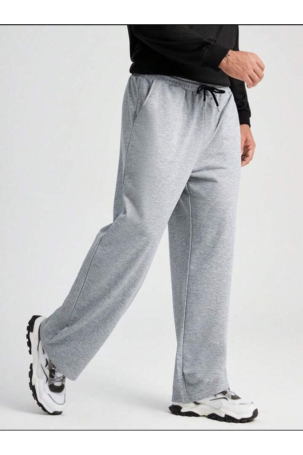 F TGO Gray Men s Tracksuit Bottom Straight Leg Loose Cut Trendyol
