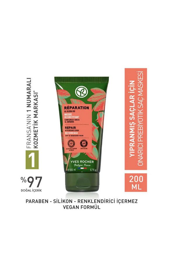 Yves Rocher-Prebiotic Hair Mask Damaged Hair Reparation Organic Jojoba Oil Omega 6 & 9 and Agave 200 ml 1