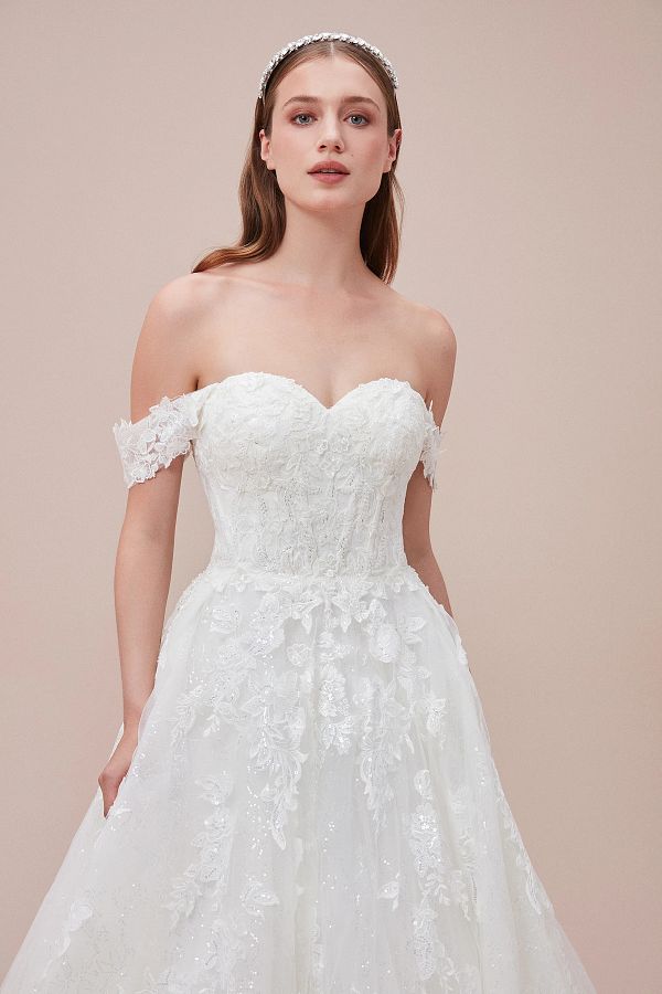 Oleg cassini off the shoulder wedding dress clearance
