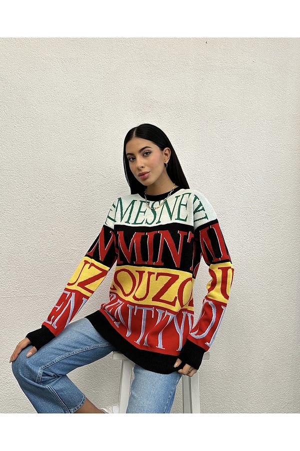 OUZ Fashion-Written Knitwear Sweater 1