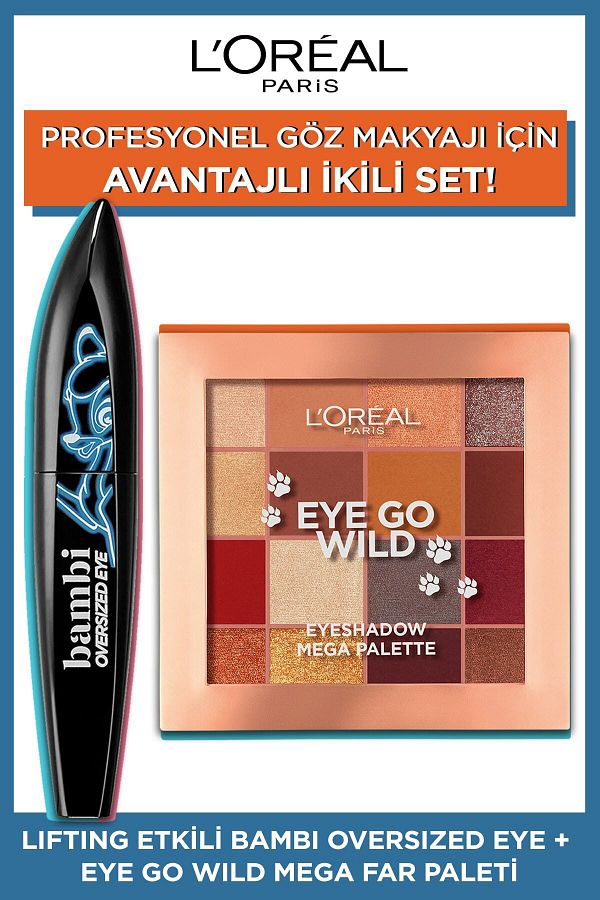 L'Oreal Paris-Bambi Oversized Eye Black Mascara with Lifting Effect + Eye Go Wild Mega Eyeshadow Palette Set of 2 1