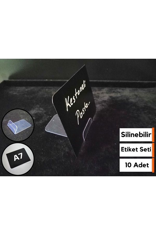 Şeffaf Etiket-10 Pieces Decorative Black Label Set A7 Size Standing Erasable Aesthetic Showcase Label Set 1