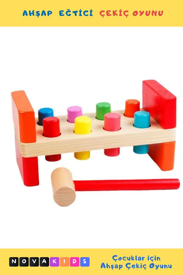 NovaKids Wooden Hammer Block Educational Toy for Kids Wooden Lighter Hammer Knocking Game Trendyol