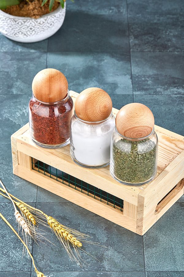 AK LATA CONCEPT 3 Piece Glass Jar Spice Rack Set with Ball Lid Trendyol