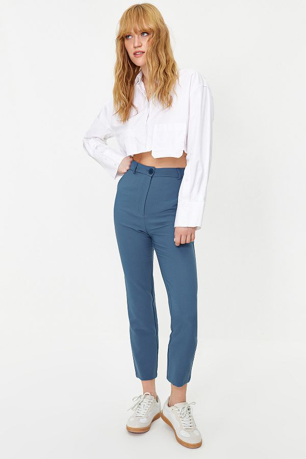 Trendyol Collection-Indigo Basic cigaretové tkané látkové kalhoty Twoss19St0038 1
