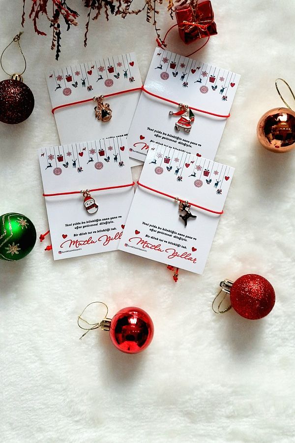Burak Baskı Tasarım-New Year Themed Adjustable, New Year Gift with 4 Red Strings - Bell 1