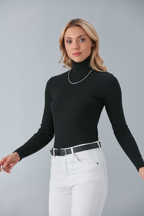Cosy&Chic-Pulover cu gât înalt din bumbac negru 1
