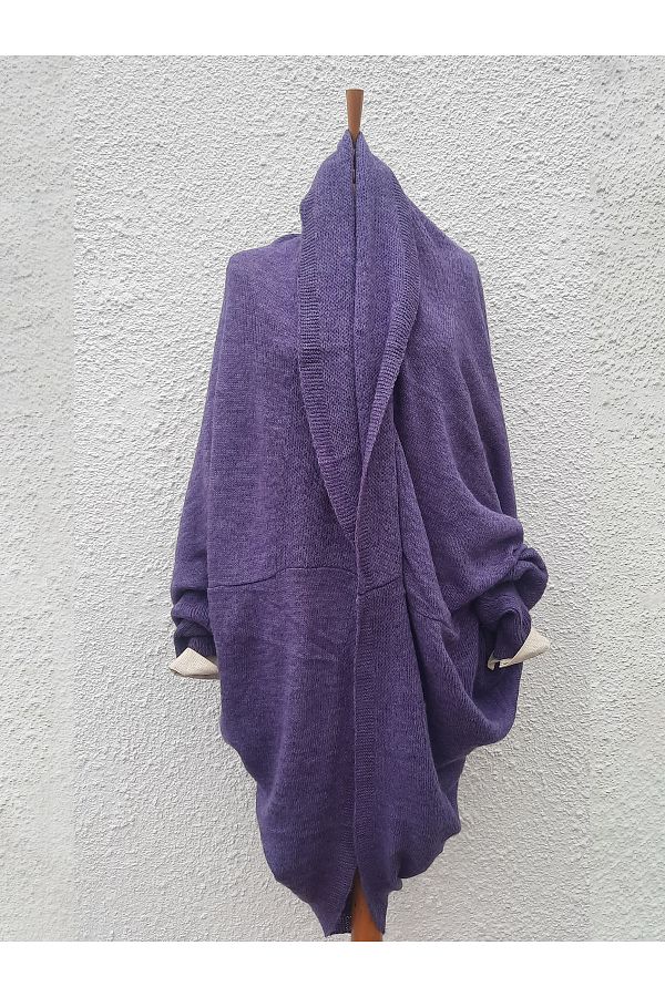 Hippybutik Lilac Purple Wool Hand Tied Long Poncho Sweater Dress Trendyol