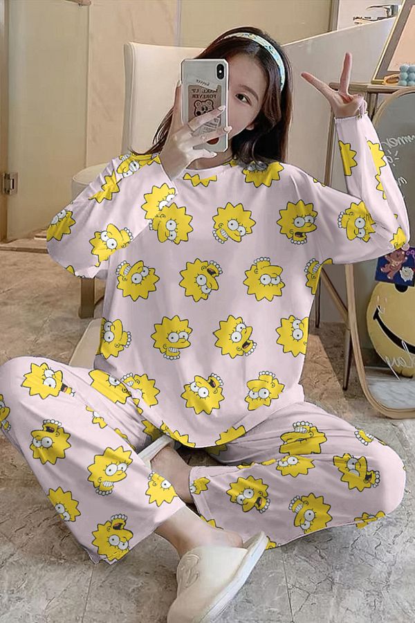 PEMB HOMEWEAR Long Sleeve Pajama Set Lisa Simpsons Supersoft Basic Single Jersey Trendyol