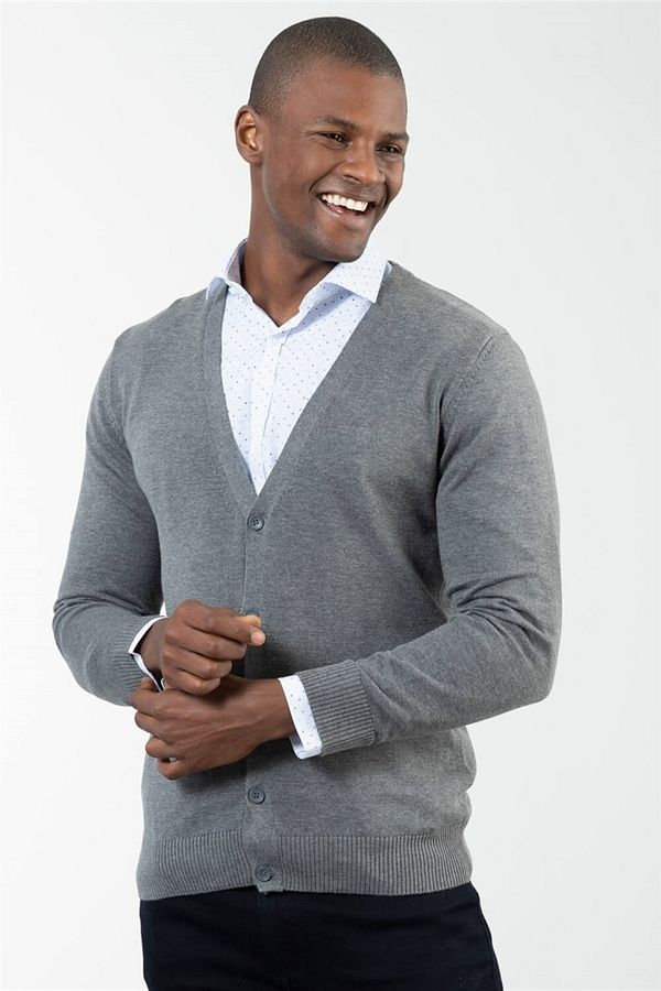 Tudors Men s Slim Fit Buttoned Plain Cotton Gray Cardigan Trendyol
