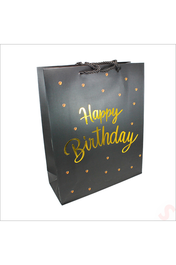 Süsle Baby Party Happy Birthday Siyah Karton Çanta, 32 x 26 x 10 cm - 1 Adet